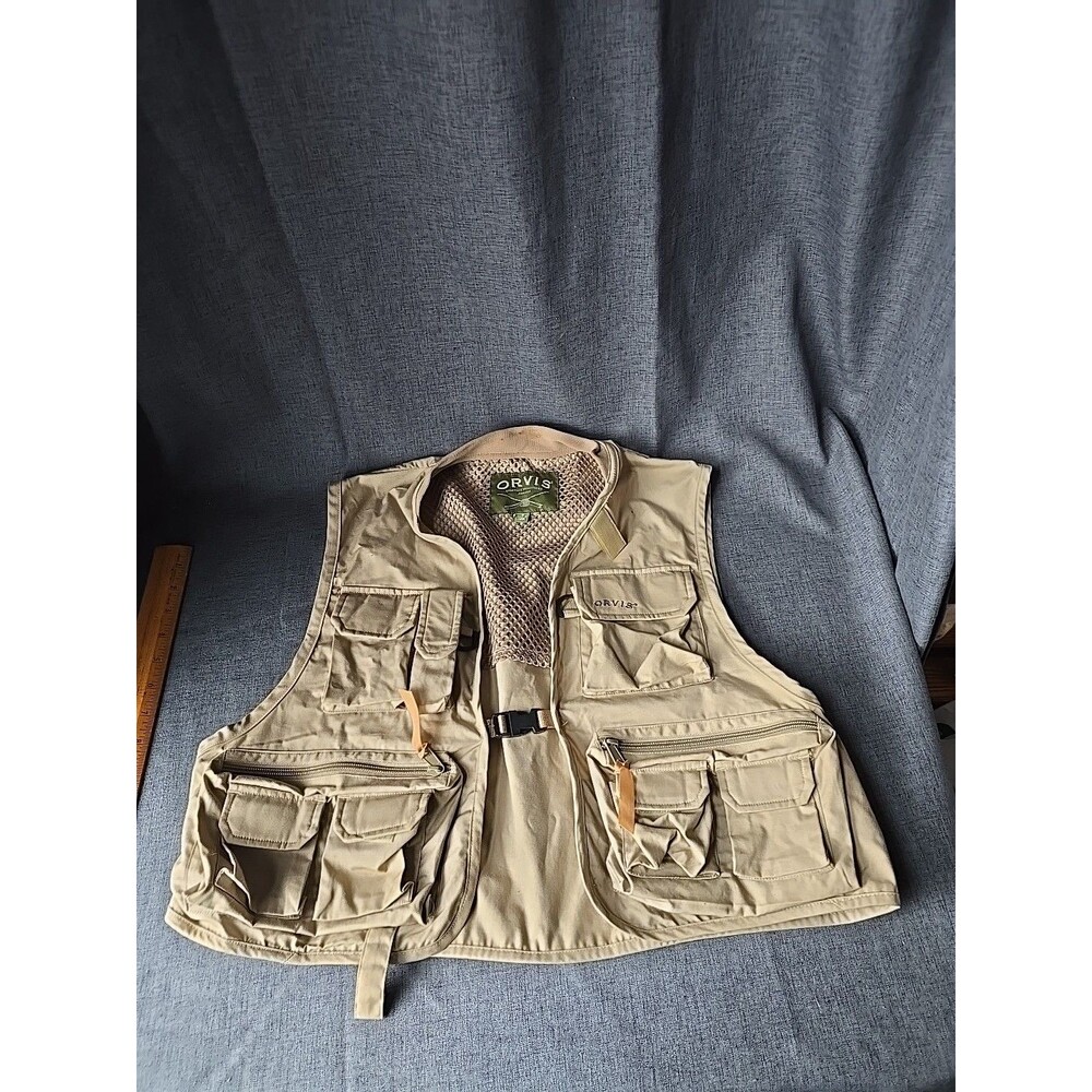 Orvis Multi Pocket Hunting Fishing Safari Vest Jacket - Men Size S Beige Summer